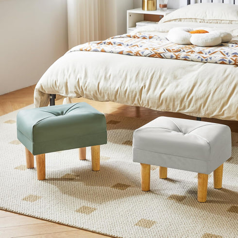 15.75"D 11.42"W12.6"H UHBD040GR YMYNY Small Footstool Ottoman, Faux Leather Footrest with Sponge Padded Seat, Step