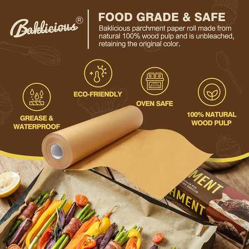 Unbleached Parchment Paper Roll for Baking, 15 in x 210 Ft, Non-stick Food Grade Cooking Paper for Oven, Air Fry