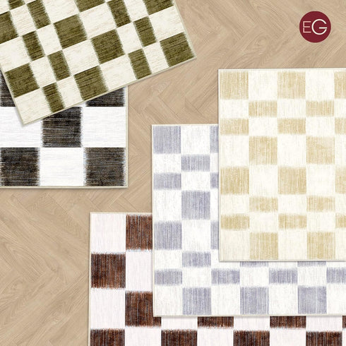 EVERGRACE Checkered Plaid Area Rug 2x3, Soft Fuzzy Faux Wool Washable Anti Slip Small Rug for Entryway Bedroom