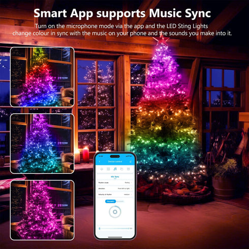 32.8ft,Smart 100 LEDs,130+ Modes,IP65 dalattin Led Lights RGB IIC Fairy Lights Holiday Scene Waterproof&Sync with Music