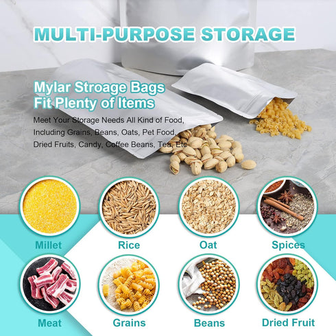50pcs 1 10 10"x14" Storage(10"x14", Gallon Mylar Bags for Food Storage, Mil Stand-Up Zipper Pouches Resealable and Heat