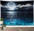 LB Moon Over Ocean Tapestry, Night Sky Wall Hanging, 3D Fantasy Psychedelic Watercolor Art for Bedroom Living Room, 60