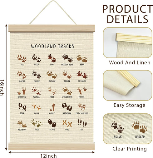 12x16 Inches, Decor-03 ZEDEV Woodland Tracks Poster Hanger with Wood Frames Forest Animals Canvas Wall Art, Artwork