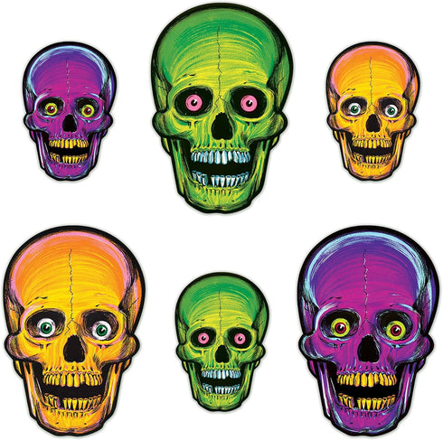 Vintage Halloween Nite-Glo Skull Cutouts, Pack of 2