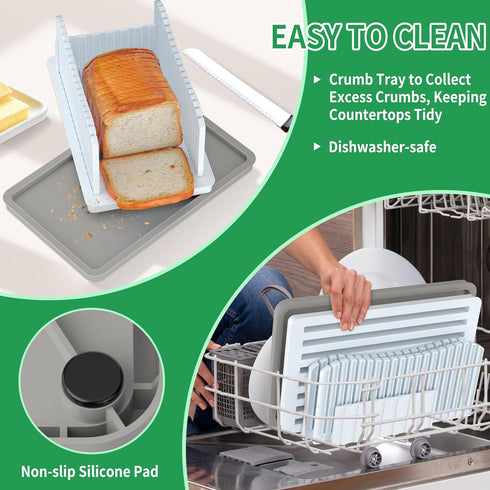 CAWIU Bread Slicer for Homemade Bread, Foldable Bread Cutter with Crumb Tray, Adjustable Width Bread Slicing Guide