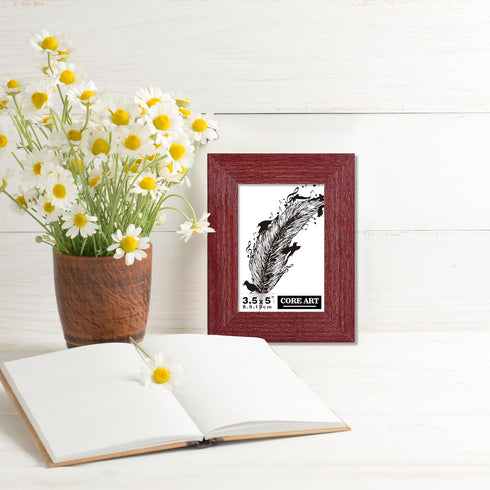CORE ART Handmade Wood Picture Frame Set of 2, Rustic Red 3.5x5 High Definition Semi-tempered Glass Display