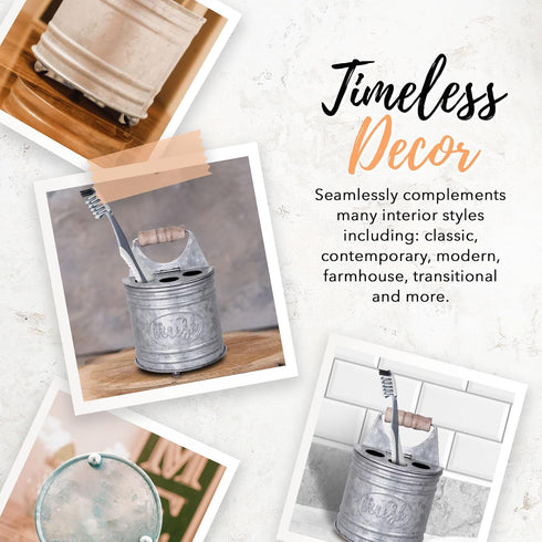 Autumn Alley Rustic Galvanized Toothbrush Holders for Bathrooms, Farmhouse Bathroom Accessories, Grey