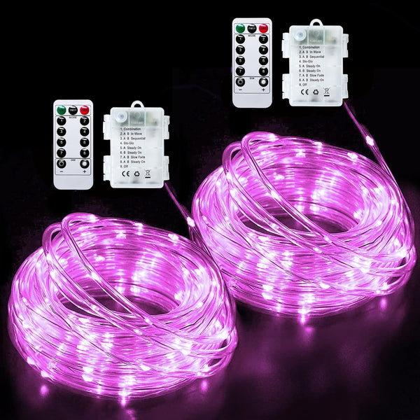 JMEXSUSS 2 Pack Pink String Lights Battery Operated Rope Lights Outdoor, 33ft