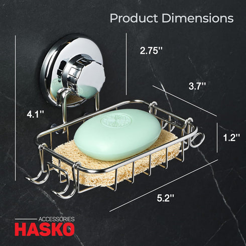 2-Pack 2 SS304 HASKO Suction Cup Soap Holder Bar Soap Dish for Shower with Hooks for Bathroom Optional Mounting