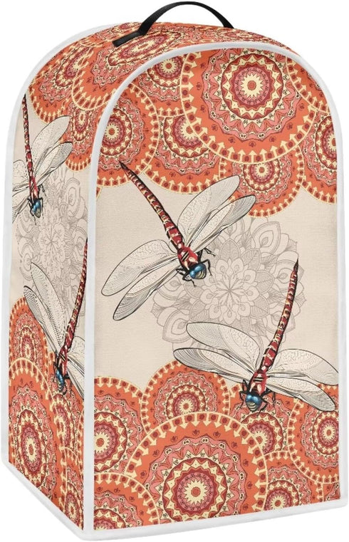 Dragonfly Floral Blender Cover Orange Mandala Stand Mixer Cover with Top Handle Personalized Coffee Machine Cover Food Processor Dust Cover Lightweight Blender Dust Cover Decorations.