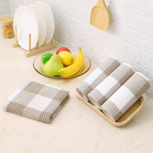 Set, 12 12 13 28 Inches, Set 8 100% Homaxy Kitchen Towels and Dishcloths x and x of Cotton Waffle Weave Check Plaid