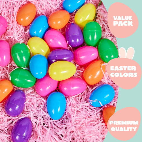 3.15" 150PCS JOYIN Easter Eggs, Large Fillable Plastic Eggs Empty Colorful Bright Eggshells with Hinge for Easter Hunt