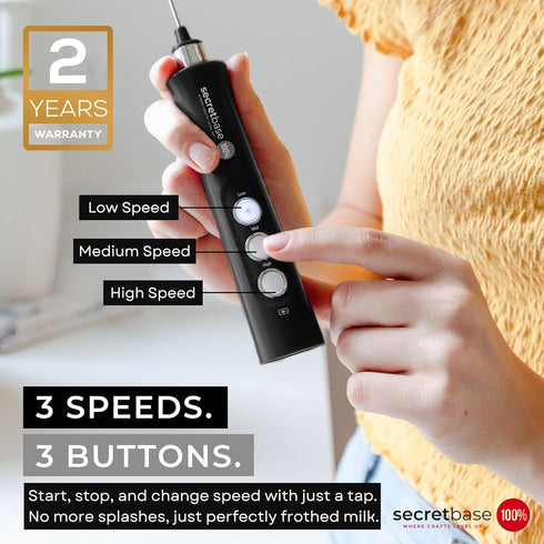 Secretbase Rechargeable Milk Frother Mixer, Cordless USB with Charging Base and SS Pitcher - 3 Speed Handheld Frother