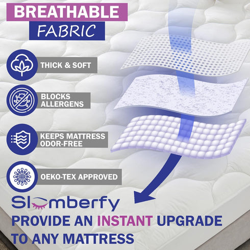 Twin Size Waterproof Mattress Pad by Slumberfy, Quilted Fitted Cotton Protector