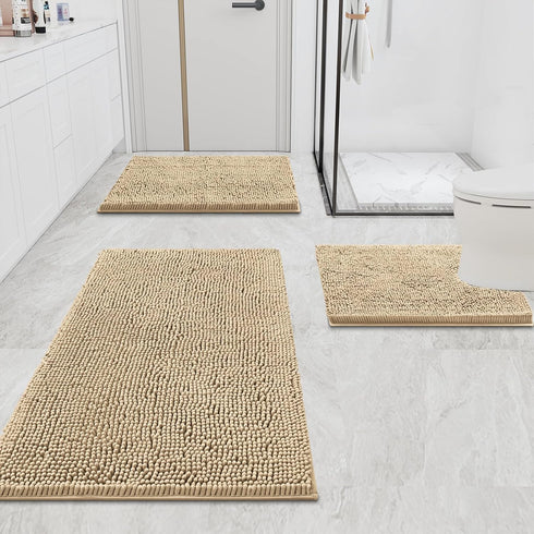 Smiry Chenille U-Shaped Toilet Bathroom Rugs, Soft Absorbent Non-Slip Contoured Machine Washable Bath Mats (24"x20",