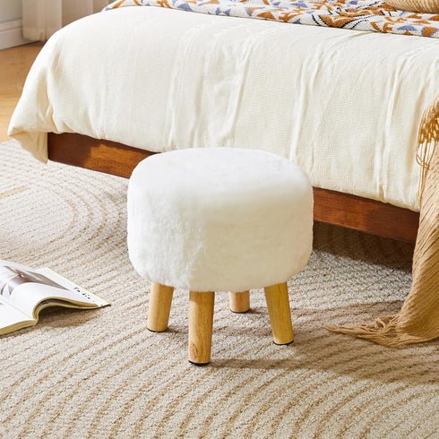 12.6" D12.6" W12.6" UHBD035W YMYNY Round Pouf Ottoman Small Foot Stool Faux Fur Foot Rest for Couch Modern Boho