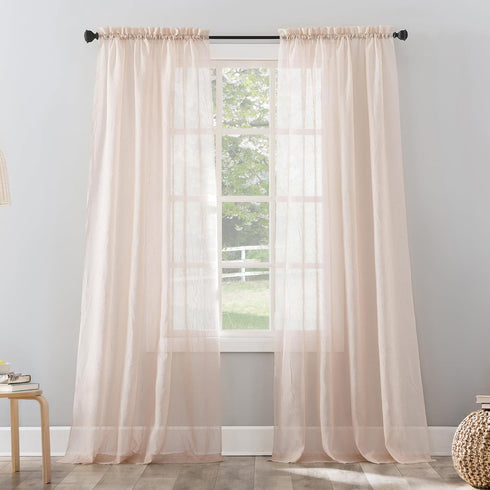 No. 918 Erica Crushed Sheer Voile Rod Pocket Curtain Panel – 51" x 84", Whisper Pink