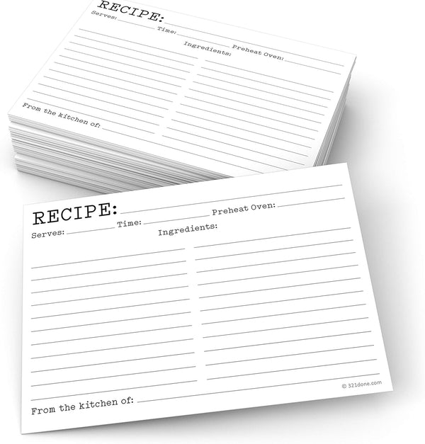 321Done 5x7 Recipe Cards (Set of 50) Double-Sided Typewriter White Vintage for Weddings, Bridal Shower