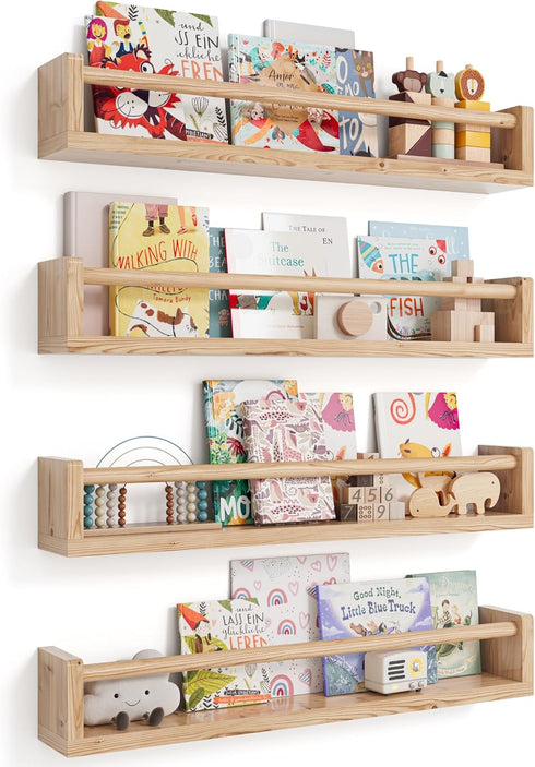 Seocry Nursery Book Shelves, 4 Pack, Wall Book Shelves for Kids Room, Baby,