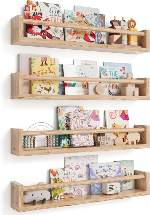 Seocry Nursery Book Shelves, 4 Pack, Wall Book Shelves for Kids Room, Baby,