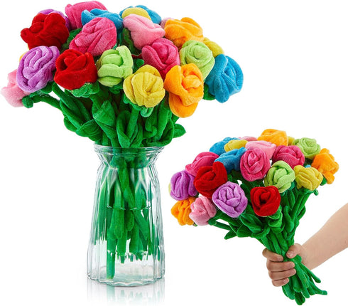 Deekin 24 Pcs Plush Rose Flowers Colorful Stuffed Flower Plush Bouquet Bendable