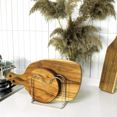 Stainless Steel Wire Cutting Board Holder, Kitchen Organizer with 2 Sections