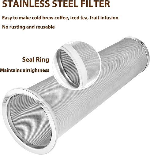 Cold Brew Coffee Filter with Pour Spout Lid for 32 OZ Mason Jar, 304 Stainless Steel Strainer for Iced Drinks
