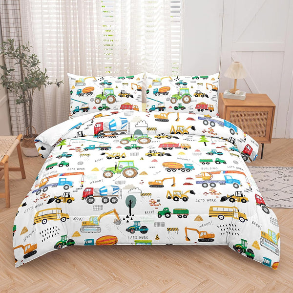 Peopleareok Construction Comforter Set Twin (68x86 Inch), 2 Pieces Construction Excavator Tractor