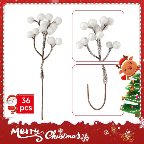 Crafare 36 Pack 7 Inch Artificial Berry Stems White Holly Berry Picks for Christmas Tree Decoration Wreath Crafts