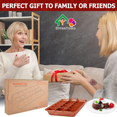 Brownies Pan with Dividers, Nonstick Baking Pan with Slicer Cutter & Spatula, Rectangular Cake Pans for Baking