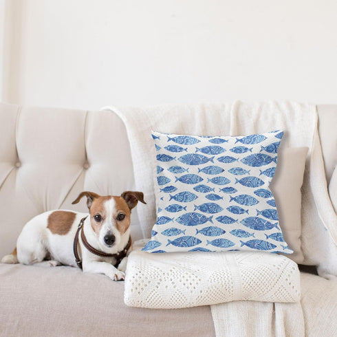 18" 18", Ambesonne Blue Throw Pillow Cushion Cover, Fish Sea Animal with Ottoman Ornate Mosaic Hand Drawn Style Marine