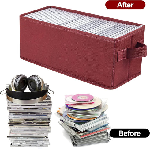 CD Storage Boxes - 2 Pack Case Storage, Holds 30 CDs in Jewel Cases, 60 in Slim Cases, 165 in Sleeves (2pack-red)