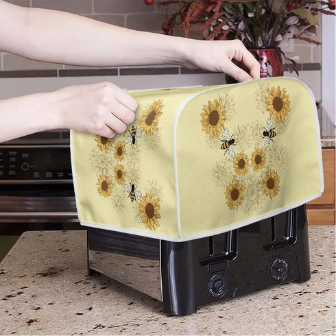 Sunflower Bee Print Toaster Dust Cover, Anti-Scratch Case for Most Standard 2 Slice Kitchen Small Appliances.