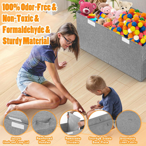 25"x13"x16", Rocamdo Large Toy Storage Box with Lid Divider, Sturdy Collapsible Toys Organizer Chest Kids Storage Bins