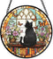 FIVITY 7.8" Black Cat Suncatcher Stained Glass Window Hanging Bookshelf Sun Catchers Book