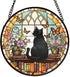 FIVITY 7.8" Black Cat Suncatcher Stained Glass Window Hanging Bookshelf Sun Catchers Book