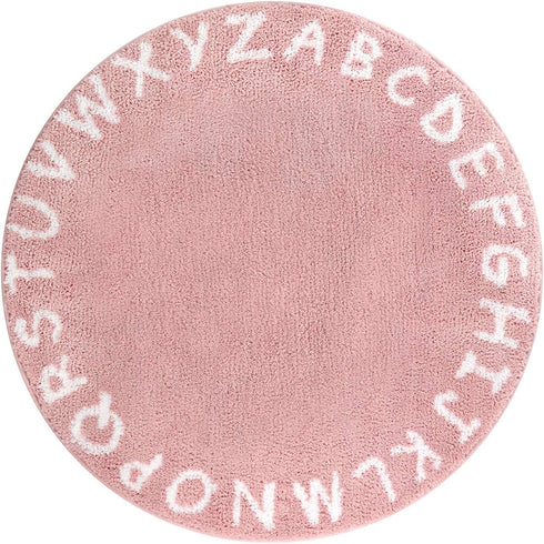 Lahome ABC Alphabet Kids Round Rug - 4' Diameter Pink Washable Area
