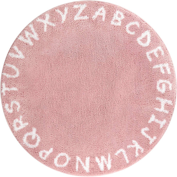Lahome ABC Alphabet Kids Round Rug - 4' Diameter Pink Washable Area