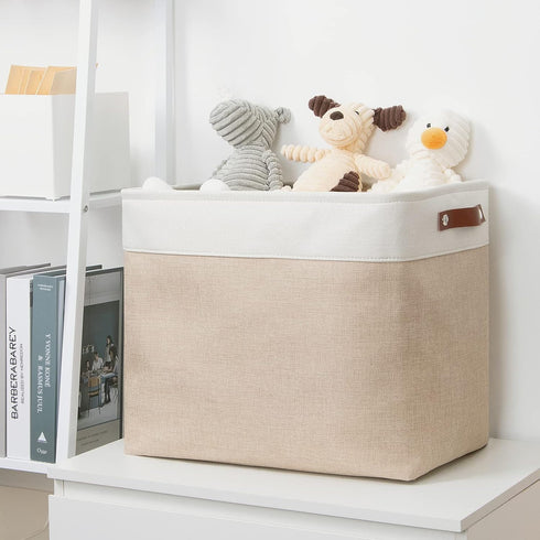 DULLEMELO Large Collapsible Storage Basket - Fabric Organizer Bin with Sturdy Leather Handles for Home Storage