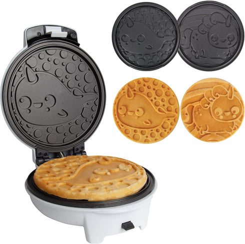 Narwhal Electric Waffle Maker - Removable Unicorn Plate, Non-Stick Waffler, Adjustable Temp, Makes 8" Waffles