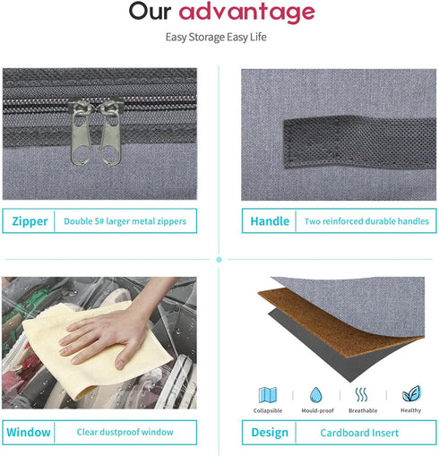 Onlyeasy Large Under Bed Shoe Organizer (12 Pairs x 2) with Metal Zipper, 2 Handles, Breathable, Linen-like Grey