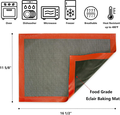 Perforated Baking Mats, 2 PCS Eclair Silicone Mat for Half Sheet, Non-Stick Reusable Oven Liners for Making Bread/Pizza/Pastry/Cookie 11 5/8" x 16 1/2" by AMYONE