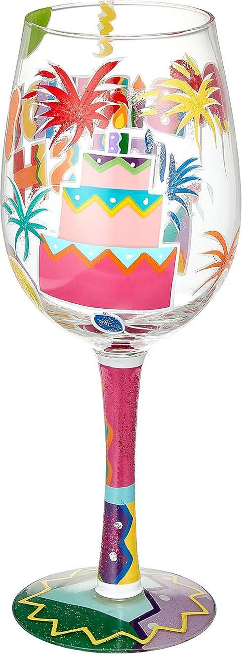 Designs by Lolita “Birthday Bash” Hand-painted Artisan Wine Glass, 15 oz