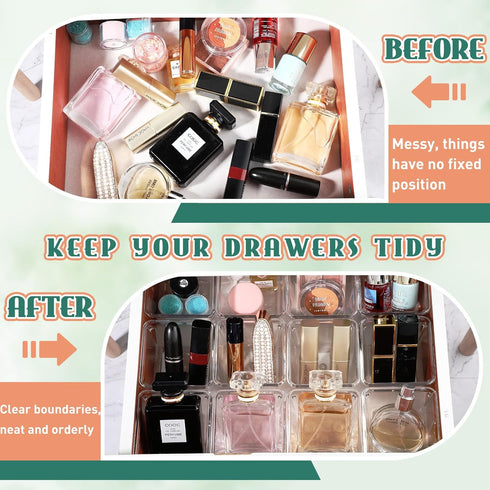 Tioncy 16 Pcs Clear Drawer Organizers - Stackable Small Makeup Storage Bins for Office, Bathroom, Kitchen