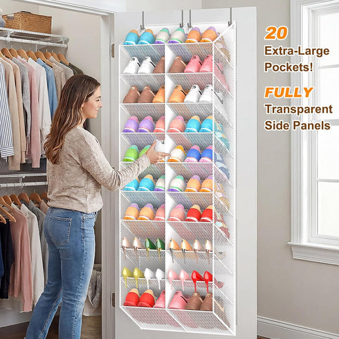 30 Closet, 10-Tier UVIAHOMI Pairs Over the Door Shoe Organizer, Breathable Mesh Pocket Hanging Shoe Storage for Door