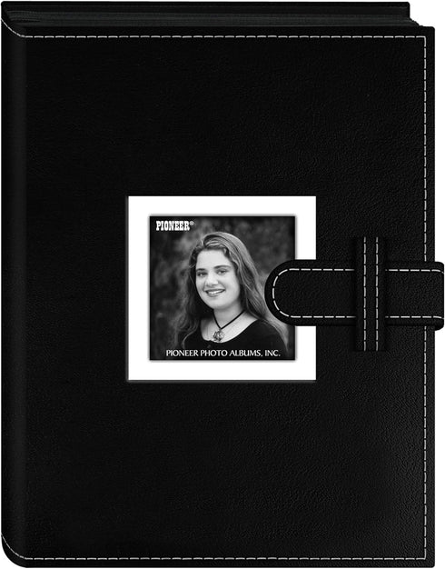 Pioneer Photo Albums 24 Pocket Album, Black, Sewn Leatherette Frame Cover with Strap Closure for 4 by 6-Inch Prints