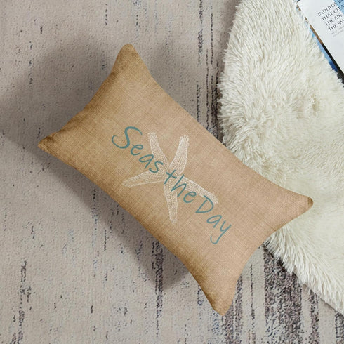 Emvency Vintage Beach Starfish Canvas Look Linen Throw Pillow Cover - 20x26 Inch Rectangle Cushion Case