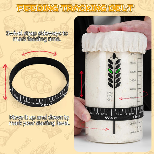 2Pack, 40OZ Sourdough Starter Jar Kit Large Sourdough Starter Kit With Thermometer Strips & Scraper, Sourdough Bread