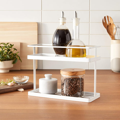 YAMAZAKI Home Countertop Spice Caddy-Storage and Organizer Rack, Steel, White