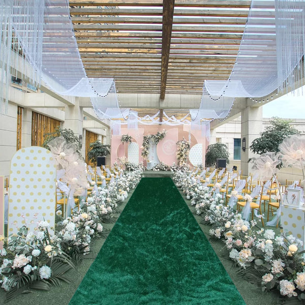 Emerald Green Wedding Aisle Runner 2FTx15FT Luxury Velvet Fabric Carpet for Party Bridal Ceremony Event Decorations